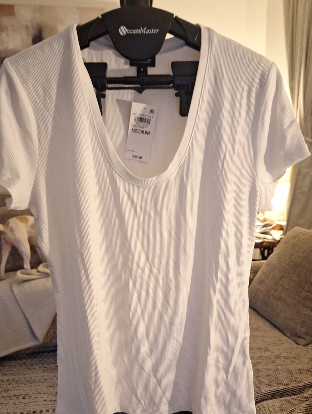 NWT International Concepts White Ribbed Scoop Neck Short Sleeve Tee - Medium